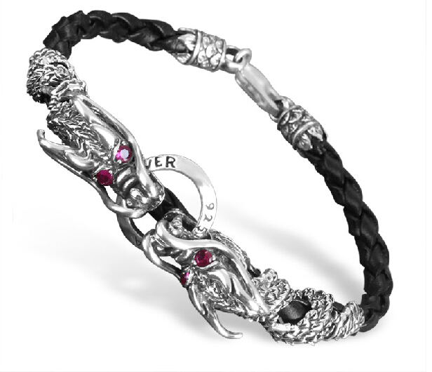 925 Sterling Silver Double Dragon Bracelet With Lobster Clasp